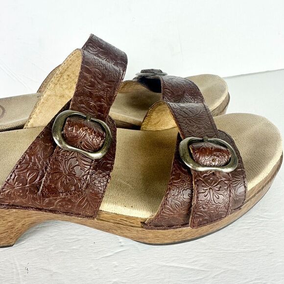 Dansko Sophie Tooled Leather Sandal Clog Size 41 US 10.5-11 Brown Buckle Comfort - Picture 8 of 10